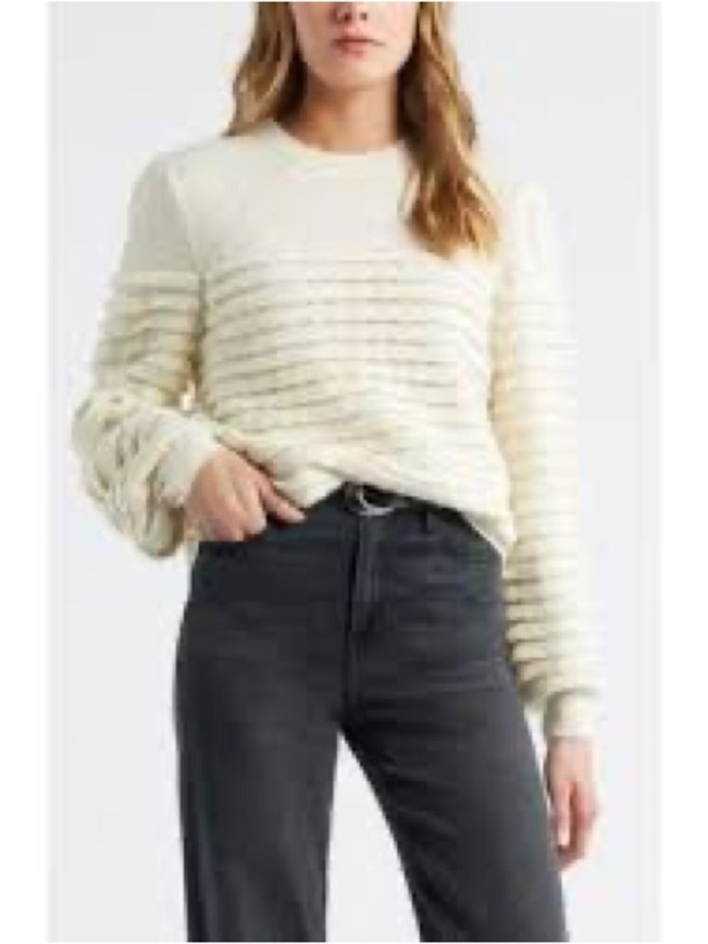 Textured Cream Crewneck Sweater - Women's Everyday Knit